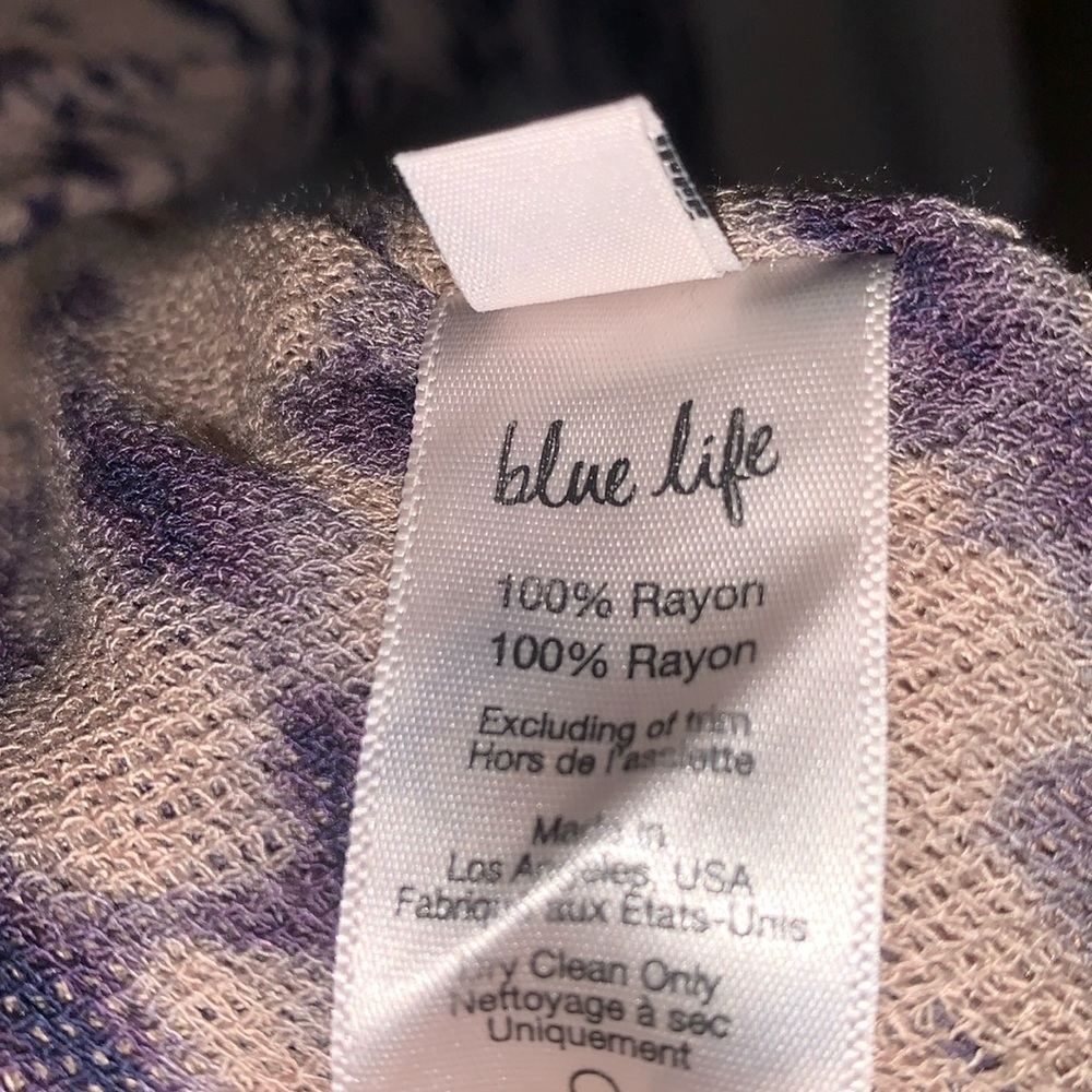 BLUE LIFE tunic Women's XS/S, tan with navy tie dye pattern; oversized. EUC - Picture 11 of 14